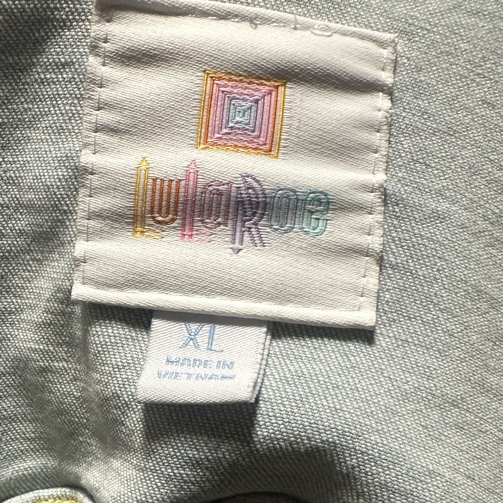 Lularoe Jaxon Light Wash Blue Denim Jacket stretch Eagle embroidered XL - Picture 4 of 10